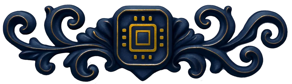 Blue Flourish Separator with Computer Chip in Center