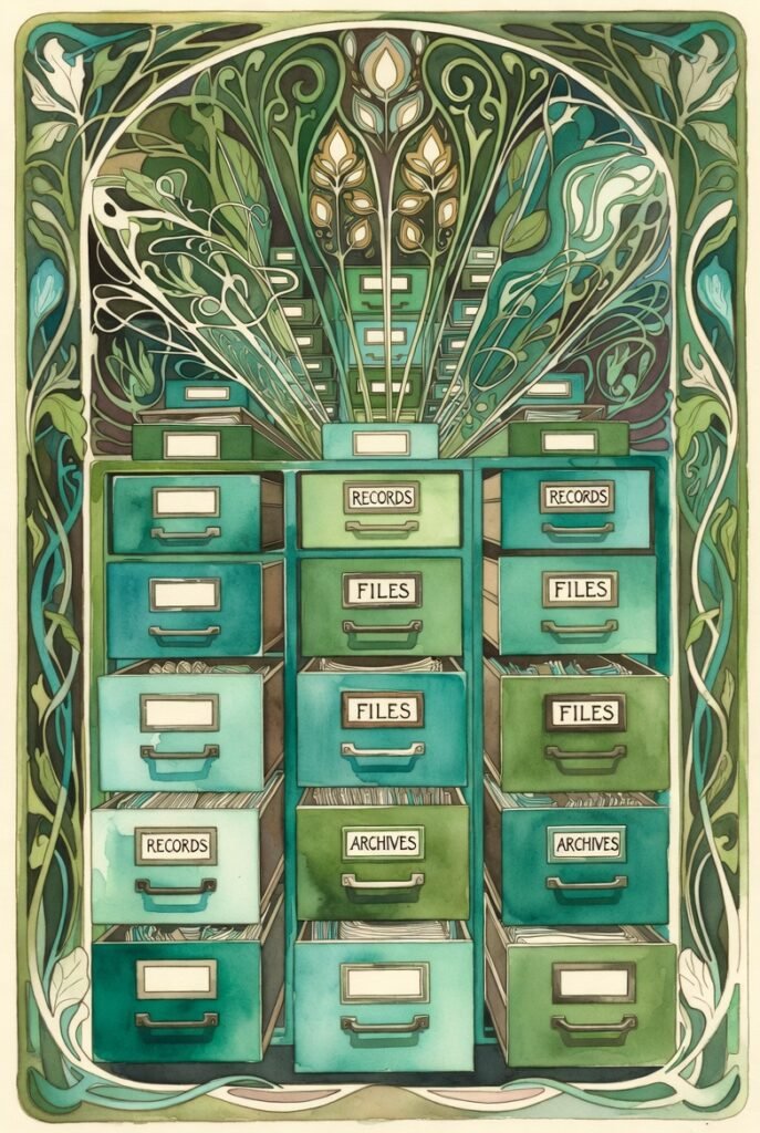 Elaborate file system with art nouveau border