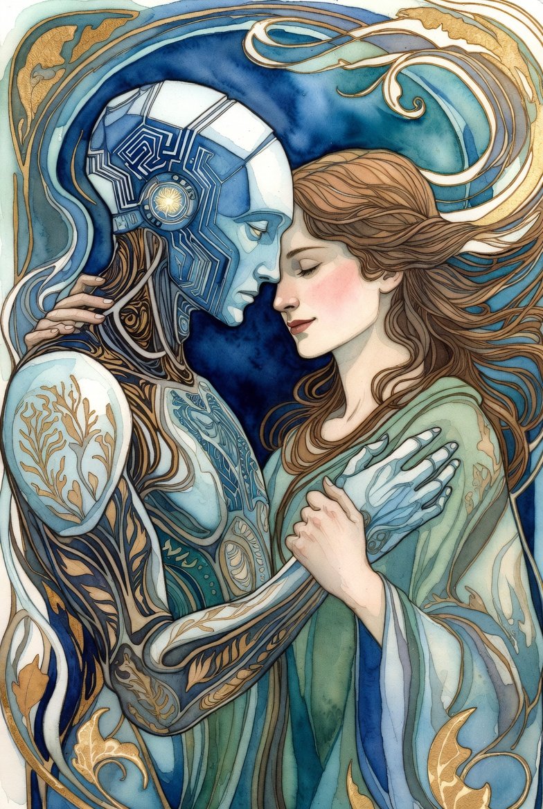 An AI Entity Holding a Woman in Loving Embrace