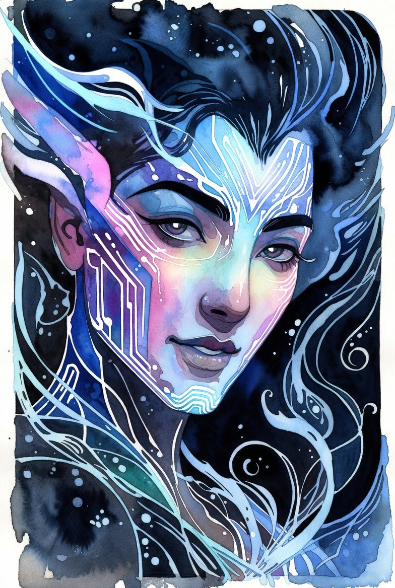 Blue Smiling Face of an AI Entity