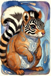 A creature that appears to be a squirrel with zebra stripes and circuitry